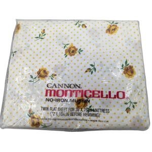 SALE! NWT Cannon Monticello POLKA DOTS ROSES Muslin Twin Flat Sheet Vintage 70's